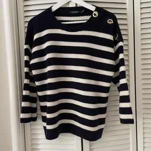 Lauren by Ralph Lauren chunky navy/white cotton sweater size Large